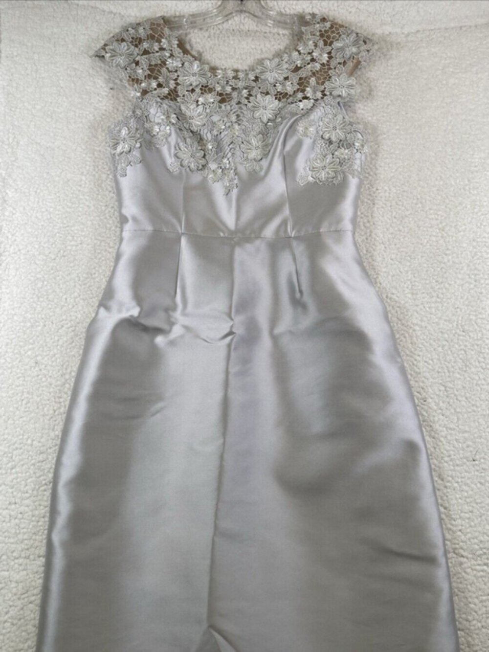 Nina Raynor Floral Lace Silver Evening Dress Gown Size 6 - Picture 4 of 13